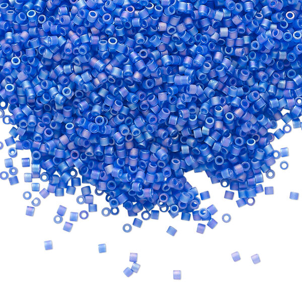 Seed bead, Delica®, glass, pkg/50g, #15 round, translucent matte rainbow cobalt blue (DBS-0864). image number 0