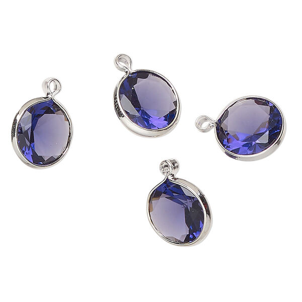 Drop, silver-finished brass, translucent light amethyst purple, 10mm faceted round with open back. Sold per pkg of 4. image number 0