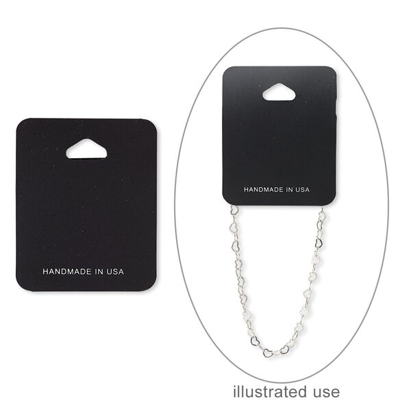Necklace / bracelet card, plastic, black, 2-1/2 x 2 inches assembled with "HANDMADE IN USA." Sold per pkg of 10. image number 0
