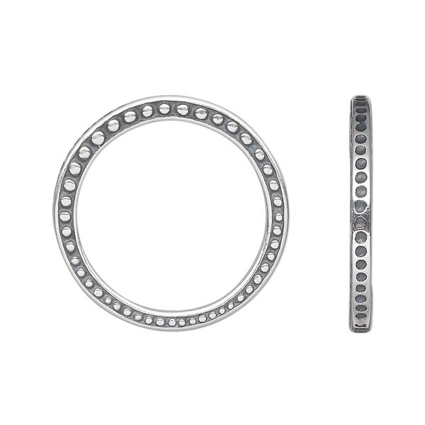 Component, JBB Findings, antique silver-plated pewter (tin-based alloy), 24.5mm double-sided graduated textured round with dot design. Sold per pkg of 2. image number 0