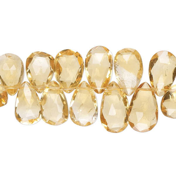 Citrine 1pkg1, hand-cut top-drilled faceted puffed teardrop bead 8 inch 9x7mm-12x8mm image number 0