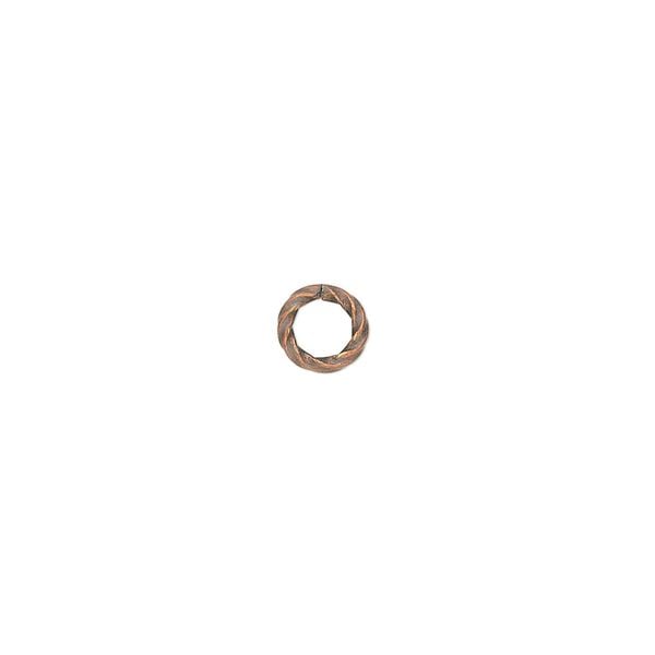 Jump ring, antique copper-plated brass, 6mm twisted round, 3.6mm inside diameter, 16 gauge. Sold per pkg of 500. image number 0