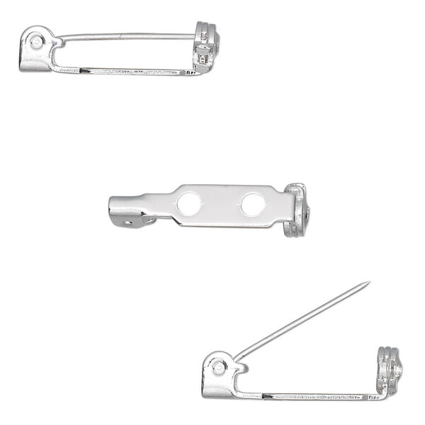 Pin back, silver-plated steel, 3/4 inch with locking bar. Sold per pkg of 10. image number 0