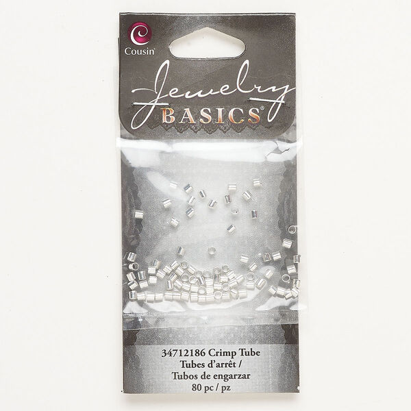 Crimp, brass, pkg/80, silver finish, 2mm tube. image number 0