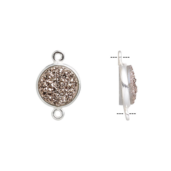 Druzy agate / sterling silver 1pkg1, electrocoated hand-cut flat round link 11mm image number 0