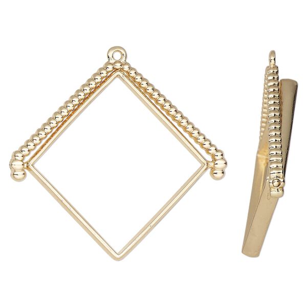 Focal, gold-finished "pewter" (zinc-based alloy), 43x38mm open diamond with rotating center and beaded top. Sold per pkg of 2. image number 0