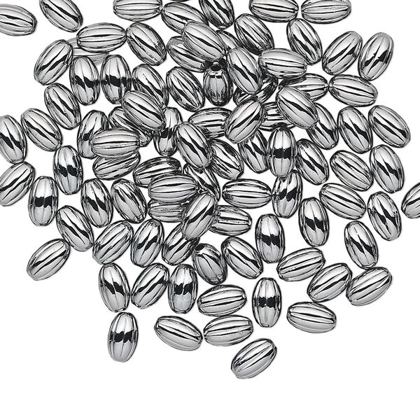 Bead, gunmetal-plated brass, 5x3mm corrugated oval. Sold per pkg of 100. image number 0