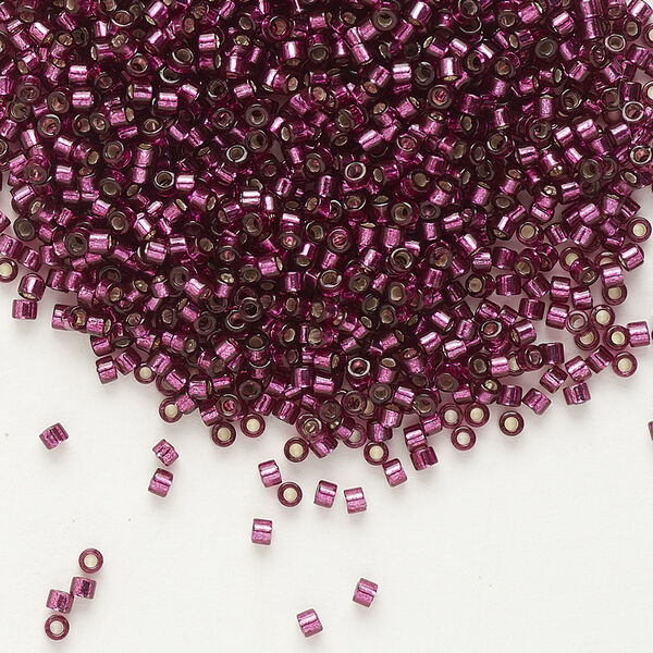 Seed bead, Delica®, glass, pkg/7.5g, #11 round, transparent outside dyed silver-lined raspberry (DB-1342). image number 0
