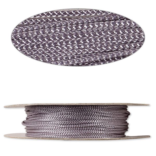 Cord, nylon, grey, 2mm round. Sold per 100-foot spool. image number 0