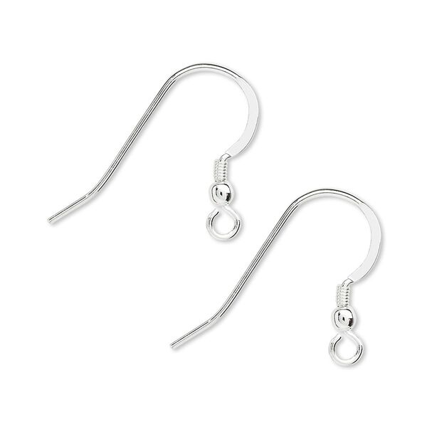 Ear wire fishhook 1pkg50 sterling silver, 18mm flat / 2.5mm ball / 2mm coil / open loop, 20 gauge 25 pair image number 0