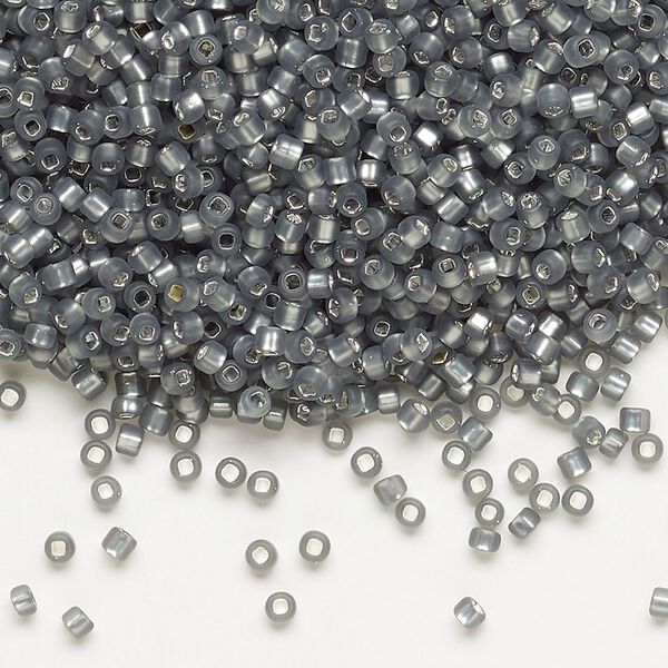 Seed bead, Dyna-Mites™, glass, pkg/1/2kg, #11 round, translucent silver-lined matte gunmetal, (86MA:SR 11/0 SR). image number 0