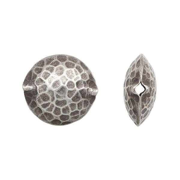 Bead, Hill Tribes, antiqued sterling silver, 17mm hammered puffed flat round. Sold individually. image number 0