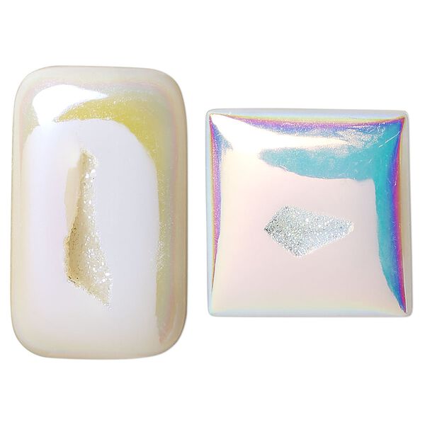 Druzy agate 1pkg2, hand-cut non-calibrated dichroic mixed shape cab 21x19mm-41x33mm image number 0