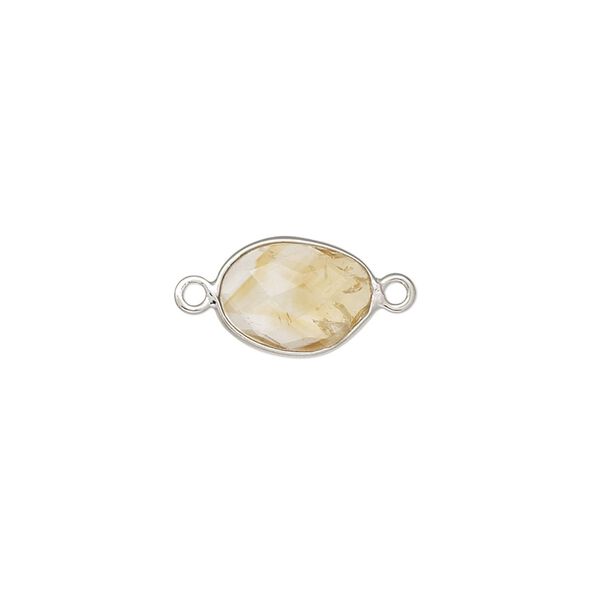 Link, citrine (heated) and sterling silver, 9x7mm-12x10mm oval with 8x6mm-11x9mm hand-cut double-sided faceted flat freeform oval. Sold individually. image number 0
