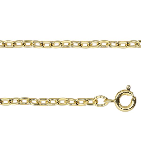 Chain, gold-finished steel, 3mm cable, 23 inches with springring clasp. Sold individually. image number 0