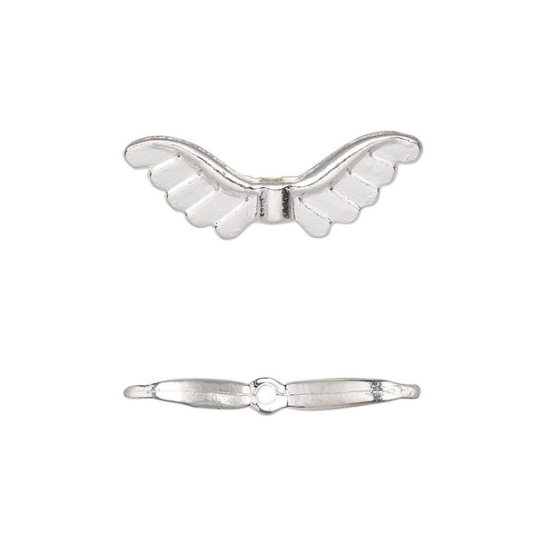 Bead, silver-finished "pewter" (zinc-based alloy), 24x8mm angel wing. Sold per pkg of 500. image number 0