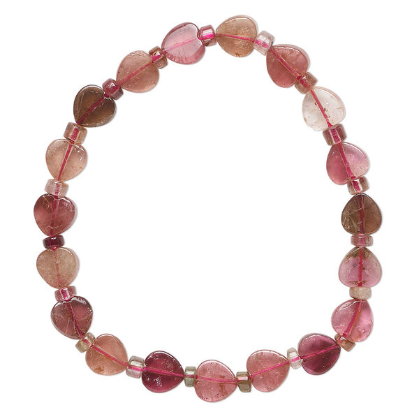 Multi-tourmaline 1pkg1, heart stretch bracelet natural 6.5 inch 8mm wide / 6-8mm image number 0