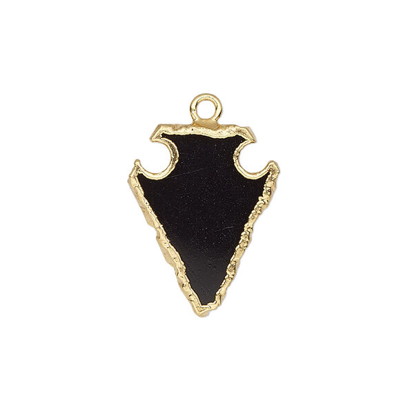 Black onyx / sterling silver 1pkg1, electroplated gold-finished hand-cut arrowhead drop 20x15mm image number 0