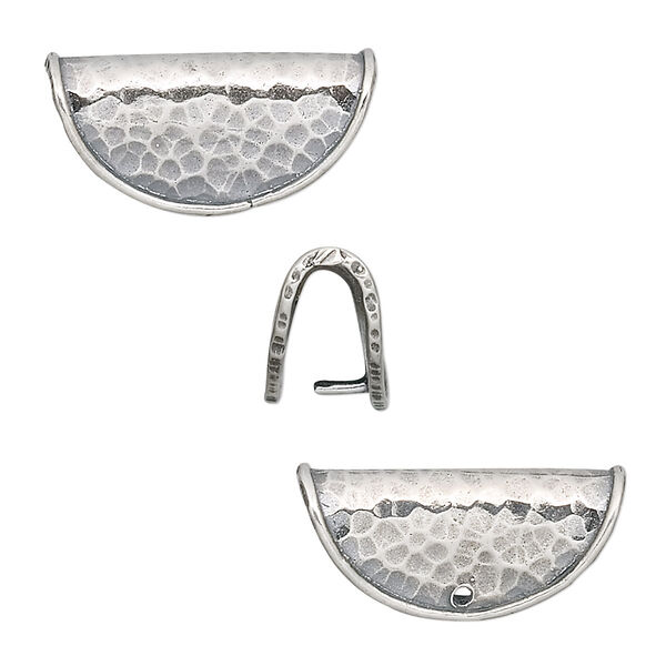 Bail, JBB Findings, fold over style, antiqued sterling silver, 21x10mm hammered. Sold individually. image number 0