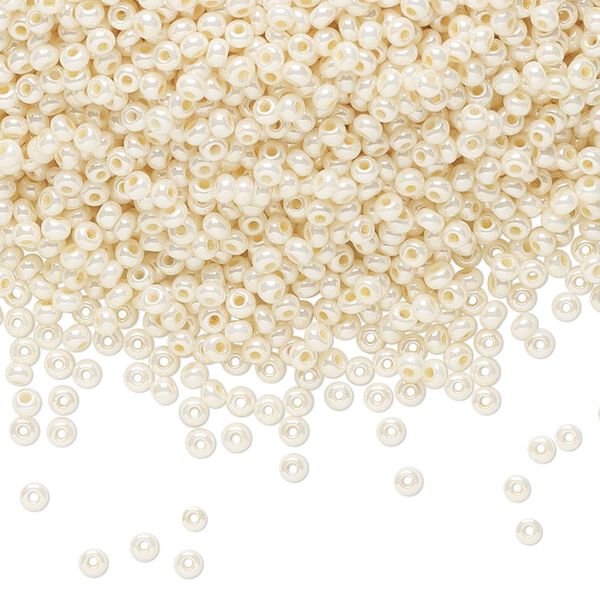 Seed bead, Preciosa Ornela Czech glass, pkg/500g, #11 rocaille, opaque shell luster chalkwhite, (46113). image number 0