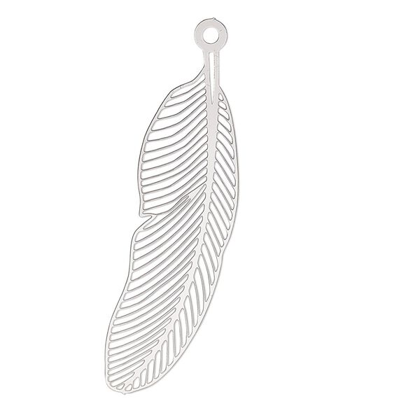 Focal, Lazer Lace™, stainless steel, 42x12.5mm two-sided feather. Sold per pkg of 2. image number 0