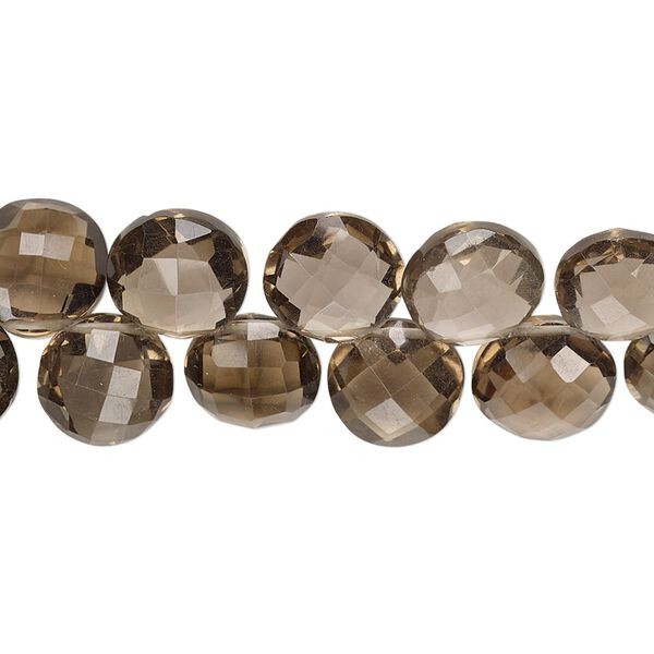 Smoky quartz 1pkg1, hand-cut top-drilled faceted puffed flat round bead 6 inch 8-10mm image number 0