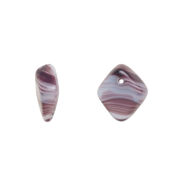 Bead, Czech pressed glass, opaque purple/white, 14x5mm diamond drop. Sold per 15" to 16" strand. image number 0