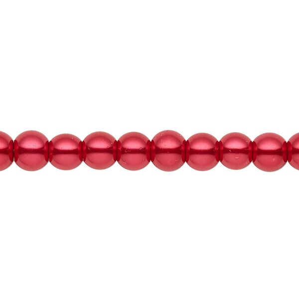 Bead, crystal pearl, red, 5-6mm round. Sold per pkg of (2) 15-1/2" to 16" strands, approximately 130 beads. image number 0