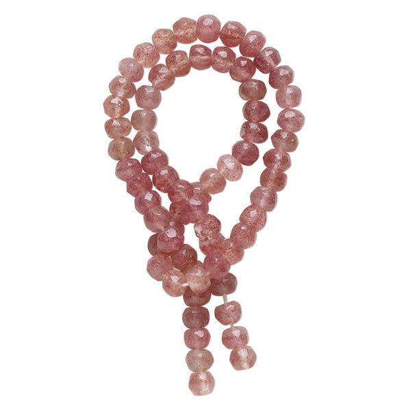 Strawberry quartz 1pkg1, hand-cut faceted round / faceted rondelle bead natural 14 inch 6x4mm-7x6mm image number 0