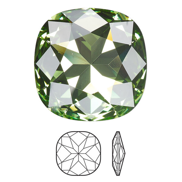 Fancy stone 1pk peridot foil back, Crystal Passions® Regenerated 27mm cushion 4487 image number 0