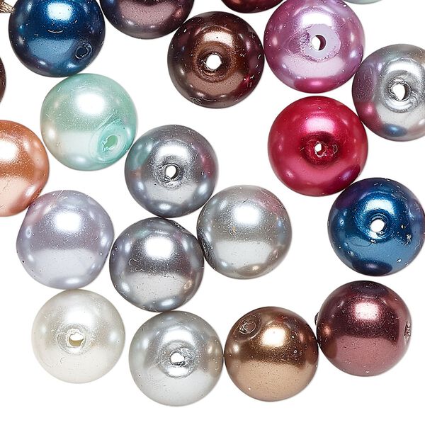 Bead mix, glass pearl, mixed colors, 10-11mm round. Sold per 2-ounce pkg, approximately 45 beads. image number 0