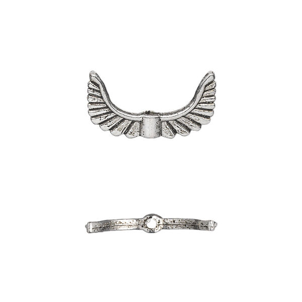 Bead, antique silver-plated "pewter" (zinc-based alloy), 19x10mm double-sided angel wings. Sold per pkg of 20. image number 0