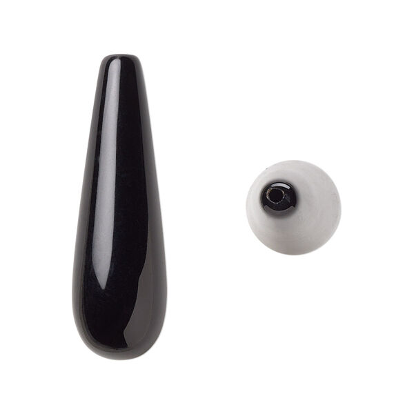 Black onyx 1pkg2, half-drilled teardrop bead 33x10mm image number 0