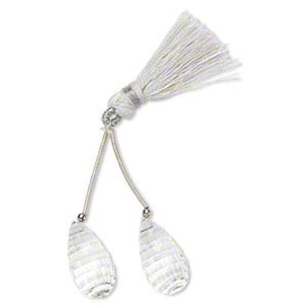 Quartz crystal 1pkg2, hand-cut top-drilled checkerboard faceted briolette bead natural 20x10mm image number 0