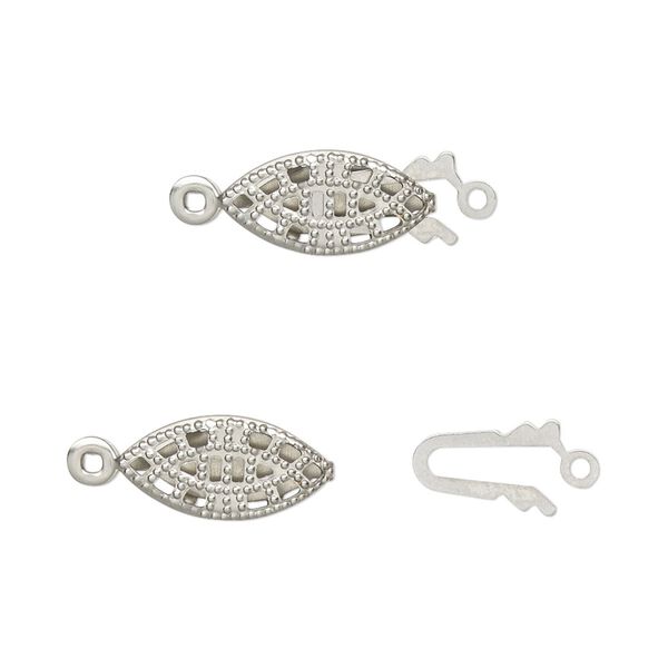 Clasp, fishhook, stainless steel, 14x7mm filigree oval. Sold per pkg of 10. image number 0