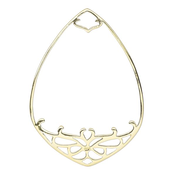Focal, gold-finished sterling silver, 39x28mm teardrop with cutout design. Sold individually. image number 0