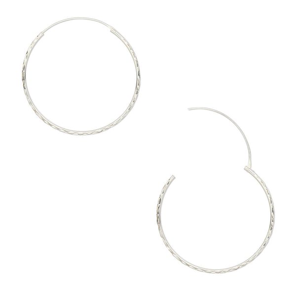 Earring hoop 1pkg2 sterling silver, 40mm diamond-cut round / endless loop, 1 pair image number 0