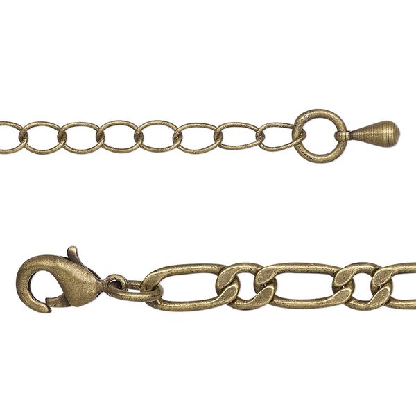 Chain, antique brass-plated brass, 5mm long and short flat oval, 18 inches with 2-inch extender chain and lobster claw clasp. Sold individually. image number 0