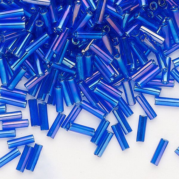 Bead, Preciosa Ornela Czech glass, bugle bead, pkg/500g, 1/4 inch, rainbow translucent medium blue, (31080). image number 0