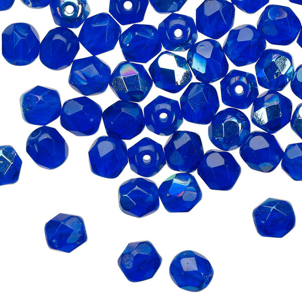 Bead 1pkg60 Czech fire-polished glass, 6mm faceted round, translucent light cobalt AB image number 0