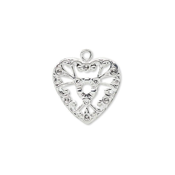Charm, silver-plated brass, 17mm fancy heart. Sold per pkg of 10. image number 0