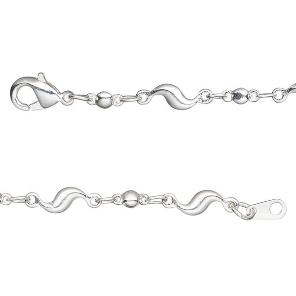 Chain, silver-plated brass, 4mm S-bar, 24 inches with lobster claw clasp. Sold individually. image number 0