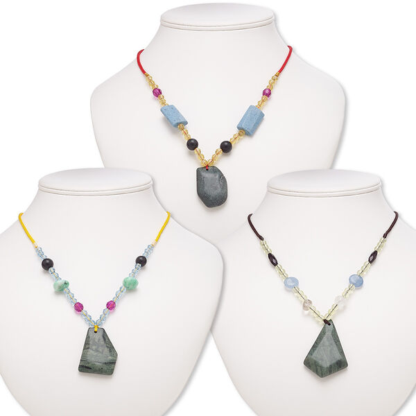 Serpentine / multi-gemstone / acrylic 1pkg3, freeform necklace continuous 20 inch mix 36x26mm-54x37mm image number 0