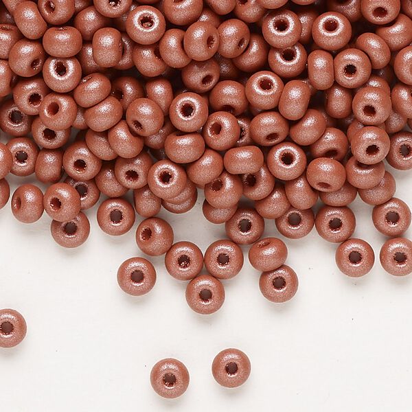 Seed bead, Preciosa Ornela Czech glass, pkg/500g, #6 rocaille, opaque PermaLux dyed brown chalkwhite, (22007). image number 0