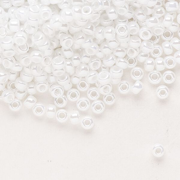 Seed bead, Miyuki, glass, pkg/250g, #8 rocaille, opaque ceylon white pearl, (RR-420). image number 0