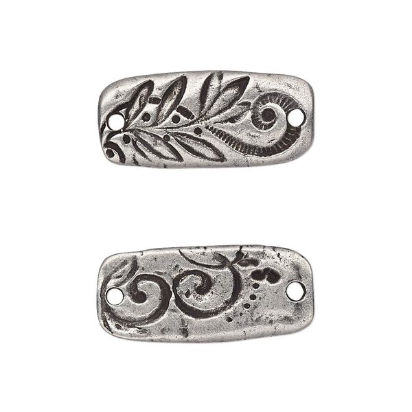 Link, TierraCast®, "Vida Mas Dulce" collection, antiqued pewter (tin-based alloy), 23.5x11mm two-sided rectangle with flora design. Sold per pkg of 2. image number 0