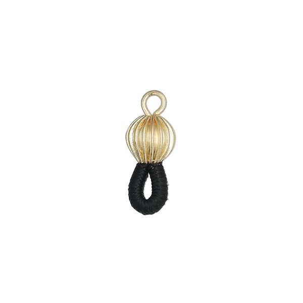 Eyeglass holder, rubber and gold-plated brass, black, 15x6.5mm with corrugated round. Sold per pkg of 10. image number 0
