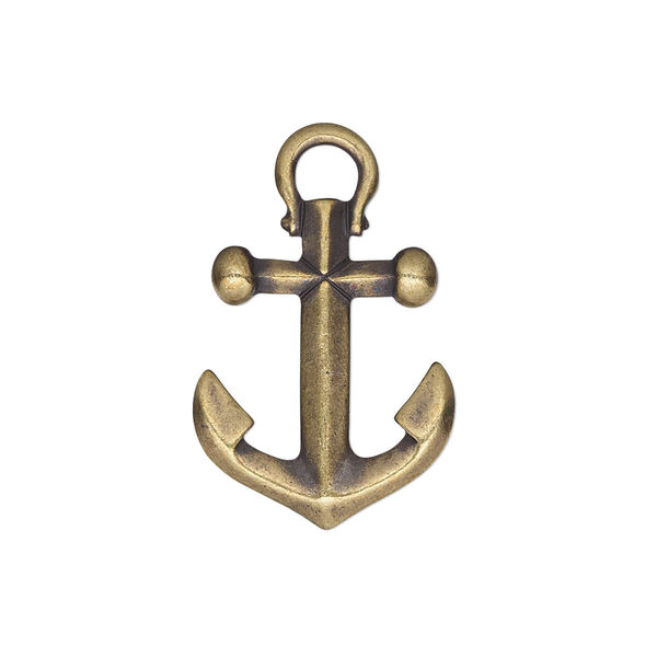 Charm, TierraCast®, antique brass-plated pewter (tin-based alloy), 22x18mm 3D anchor. Sold individually. image number 0