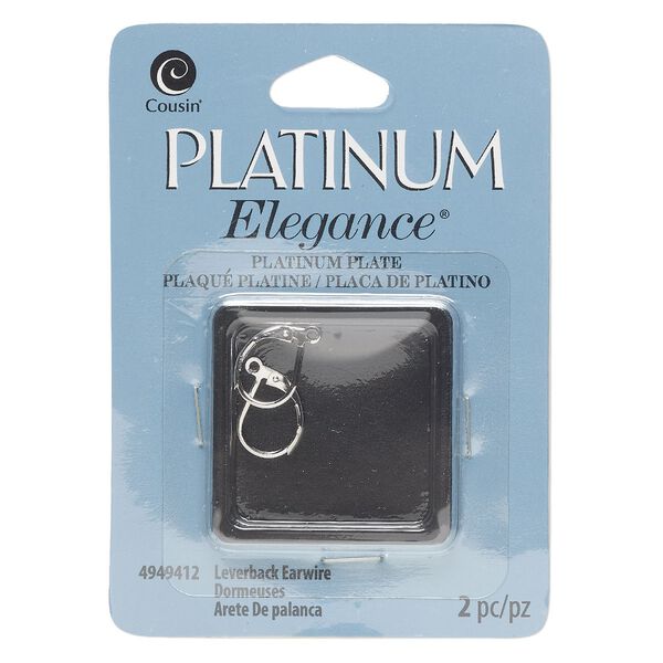 Ear wire leverback 1pkg2 platinum-plated, 13.5mm plain / open loop, copper / lacquered 1 pair image number 0