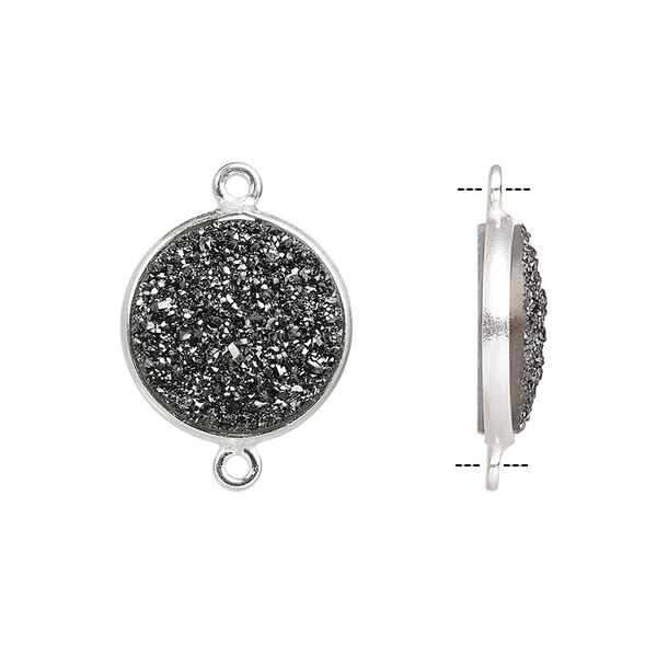 Druzy agate / sterling silver 1pkg1, electrocoated hand-cut flat round link 15mm image number 0